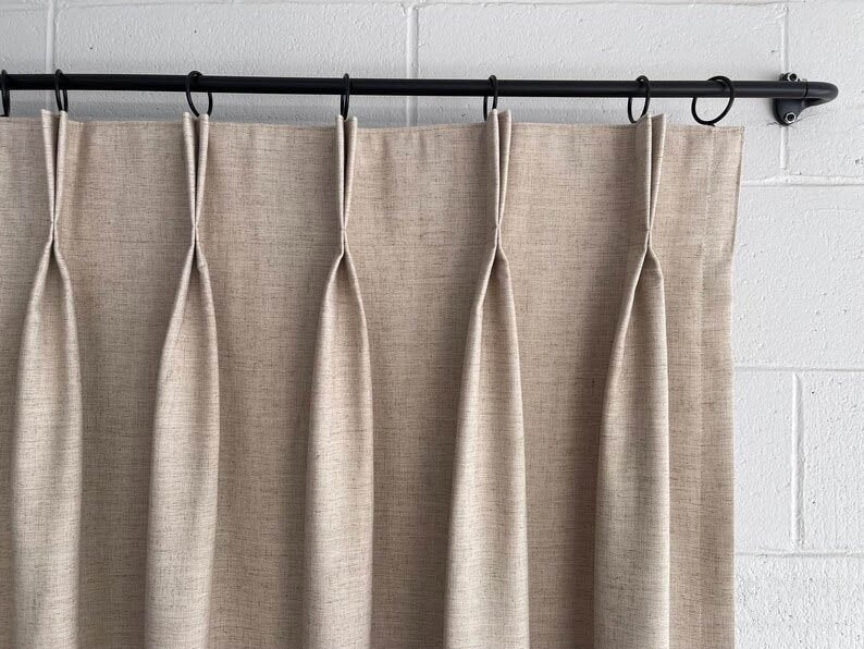 Belgium Linen Pinch Pleat drapes natural flax curtains French pleated lining blackout 50” x 96” stock window treatment lined high quality