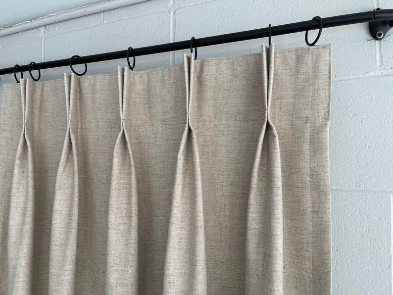 Belgium Linen Pinch Pleat drapes natural flax curtains French pleated lining blackout 50” x 96” stock window treatment lined high quality