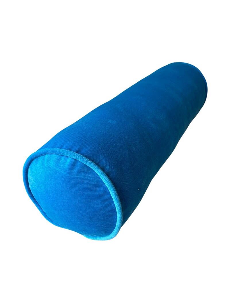 Bolster Pillow Cover Solid Turquoise Velvet blue piping performance washable many sizes round throw Piping high end decorative bed