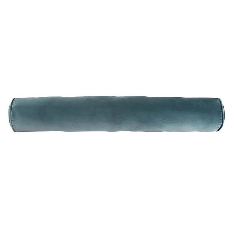 Bolster Pillow Cover Solid blue slate Velvet Silver piping performance washable many sizes round throw Piping high end decorative bed