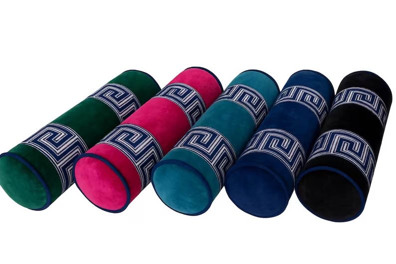 Bolster Pillow Cover velvet piping Greek Key trim tape round throw Piping high end decorative bed Pick your COLOR pink, blue, green, teal