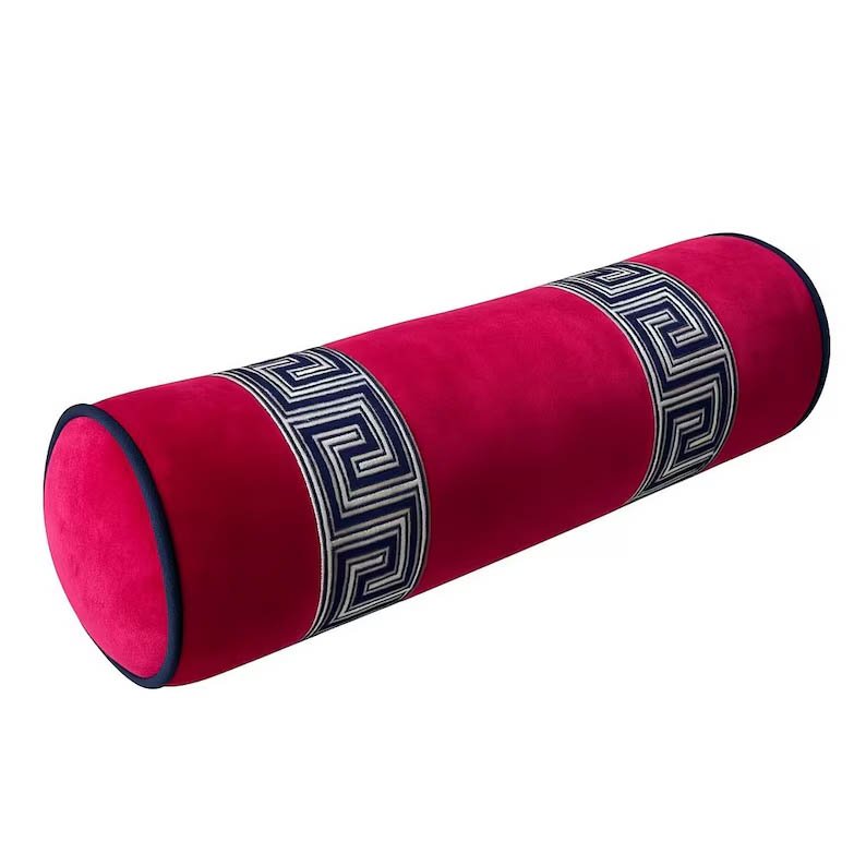 Bolster Pillow Cover velvet piping Greek Key trim tape round throw Piping high end decorative bed Pick your COLOR pink, blue, green, teal