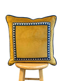 Designer Pillow Cover yellow mustard navy blue piping geometric trim tape lumber bolster throw pillow custom high end decorative blue water