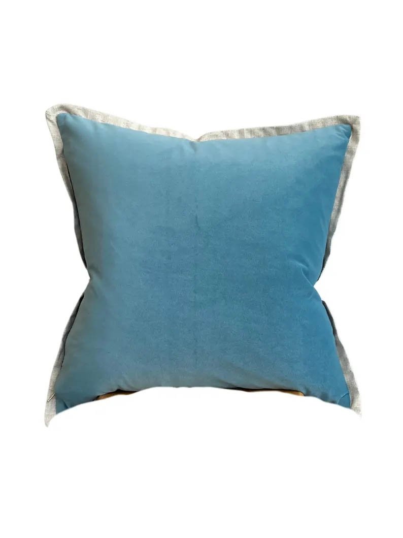 Designer Pillow cover Aqua seafoam velvet Beige flax linen flange lumbar bolster throw custom Piping high end decorative more colors available