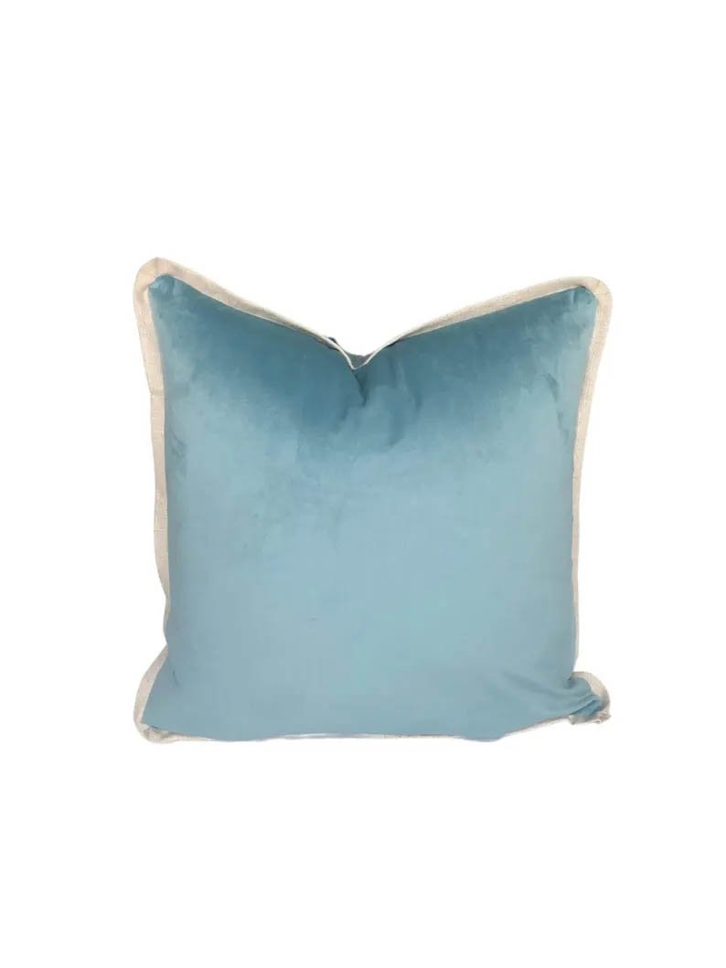 Designer Pillow cover Aqua seafoam velvet Beige flax linen flange lumbar bolster throw custom Piping high end decorative more colors available