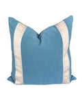 Designer Pillow cover Beige Greek Key Aqua trim tape velvet fretwork lumbar bolster throw custom Piping high end decorative chinoiserie