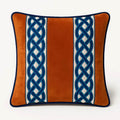 Designer Pillow cover Copper velvet navy blue trim tape fretwork lumbar bolster throw custom Piping highend decorative chinoiserie