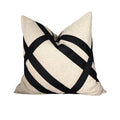 Designer Pillow cover Flax beige Linen Cover black grosgrain trim blue lumbar bolster custom Piping high end decorative fretwork