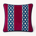 Designer Pillow cover Fuchsia Pink velvet navy blue trim tape fretwork lumbar bolster throw custom Piping highend decorative chinoiserie