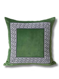 Designer Pillow cover black Greek Key moss green trim tape velvet fretwork lumbar bolster throw custom Piping highend decorative chinoiserie