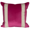 Designer Pillow cover hot pink Rasberry velvet Beige Greek Key trim tape lumbar bolster throw custom Piping high end decorative chinoiserie