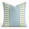 Designer Pillow cover light blue velvet apple green hex trim geometric bolster throw custom Piping high end decorative chinoiserie lumbar