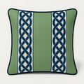 Designer Pillow cover moss green velvet navy blue trim tape fretwork lumbar bolster throw custom Piping highend decorative chinoiserie