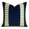 Designer Pillow cover navy blue velvet apple green hex trim geometric bolster throw custom Piping high end decorative chinoiserie lumbar