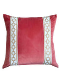 Designer Pillow cover spicy coral velvet beige Caroline trim tape fretwork lumbar bolster throw custom Piping highend decorative chinoiserie