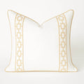 Designer off white linen Pillow cover beige trim tape fretwork lumbar bolster throw Piping decorative chinoiserie USA Made