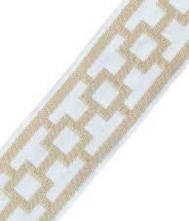 Designer off white linen Pillow cover beige trim tape fretwork lumbar bolster throw Piping decorative chinoiserie USA Made