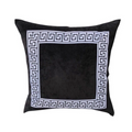 Designer Velvet Pillow Cover Black White Greek key ribbon trim