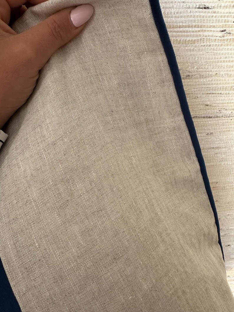Italian Linen Pillow Cover black piping welt lumber round bolster throw Piping high end decorative high end natural beige more colors avail
