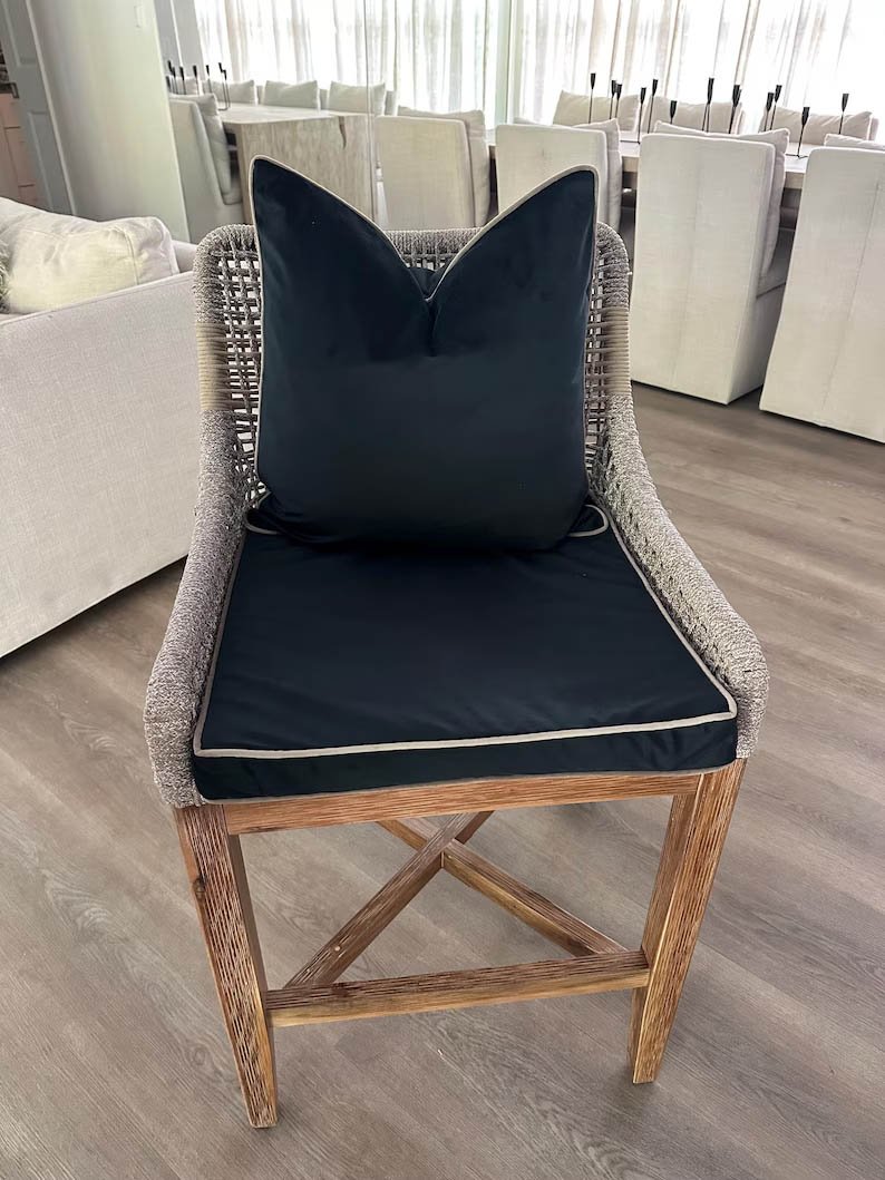 Italian black velvet chair seat cushion Cover taupe piping welt high end decorative highend natural beige more colors WASHABLE any size