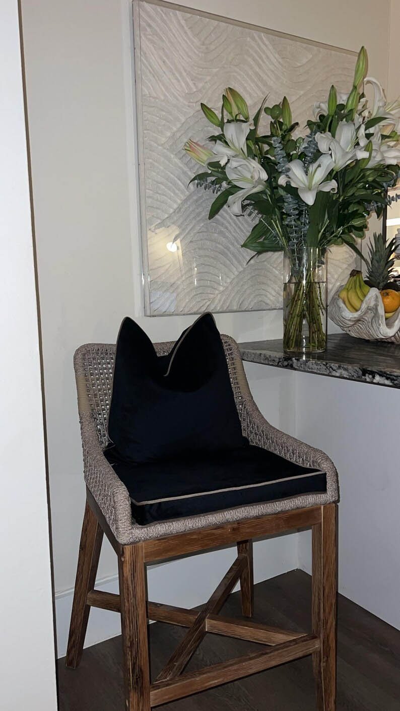 Italian black velvet chair seat cushion Cover taupe piping welt high end decorative highend natural beige more colors WASHABLE any size