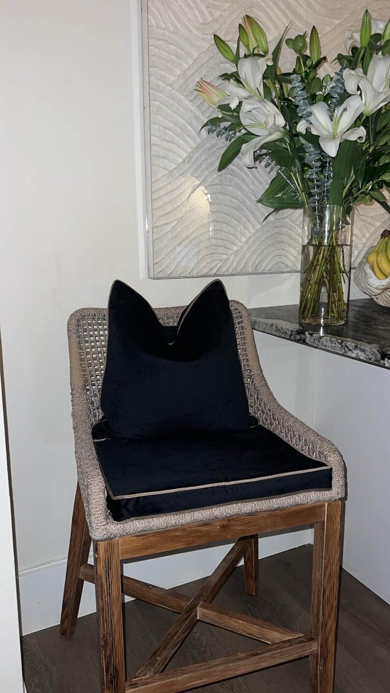 Italian black velvet chair seat cushion Cover taupe piping welt high end decorative highend natural beige more colors WASHABLE any size