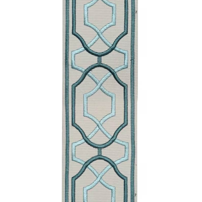 Designer Pillow cover spicy coral velvet teal and aqua fret trim geometric bolster throw turquoise Piping high end decorative chinoiserie