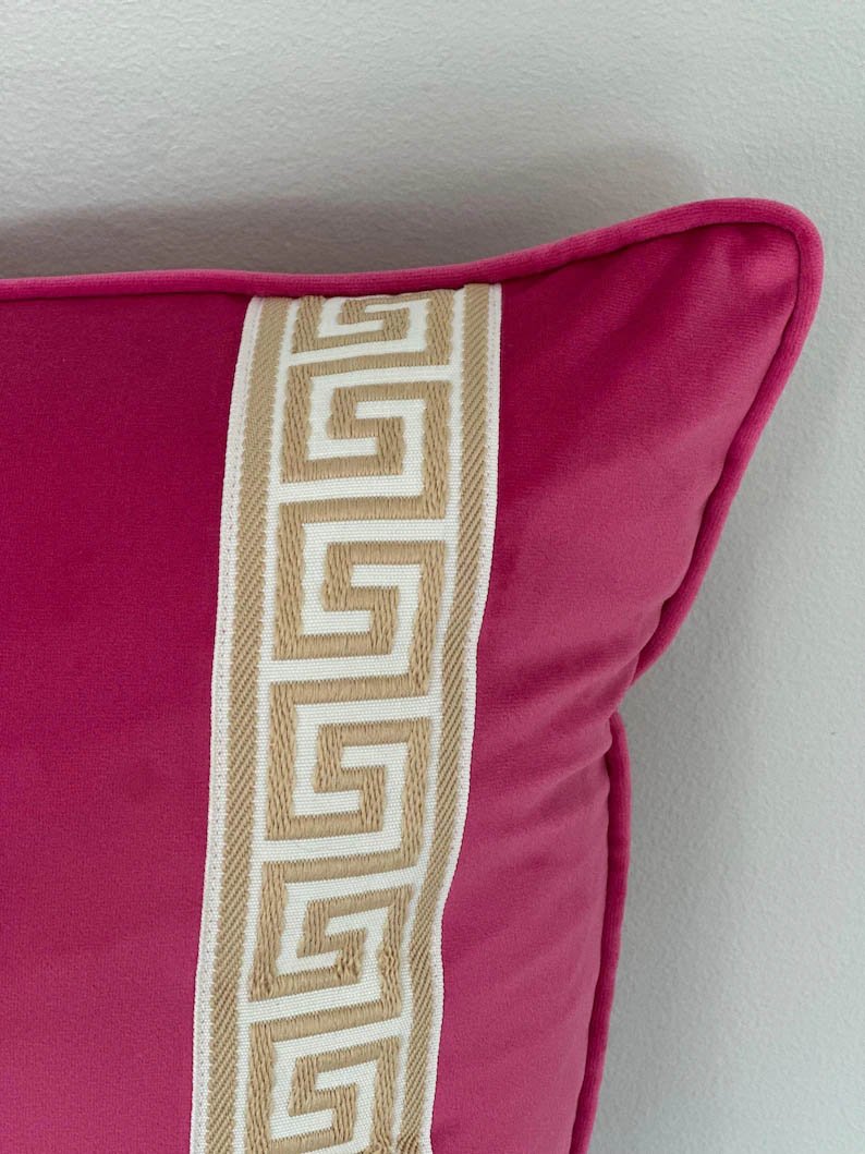 Make your OWN Pillow cover velvet Greek Key trim tape lumbar bolster throw custom Piping high end decorative chinoiserie many colors
