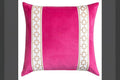 Designer Pillow cover and pink velvet beige Caroline trim tape fretwork lumbar bolster throw Piping decorative chinoiserie high end