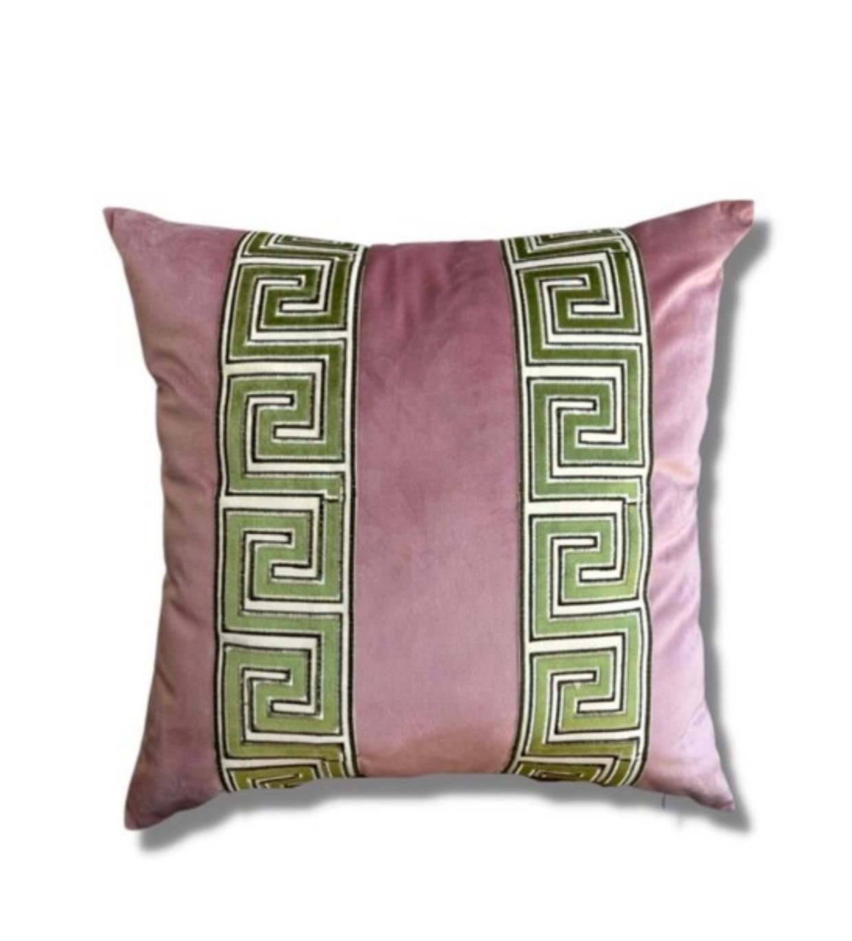 Pillow Covers 20x20 Dusty Rose pink trim tape apple green Greek key handmade invisible zipper