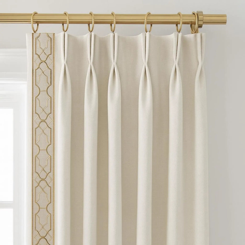Custom Linen Pinch Pleat Drapery with Decorative Trim