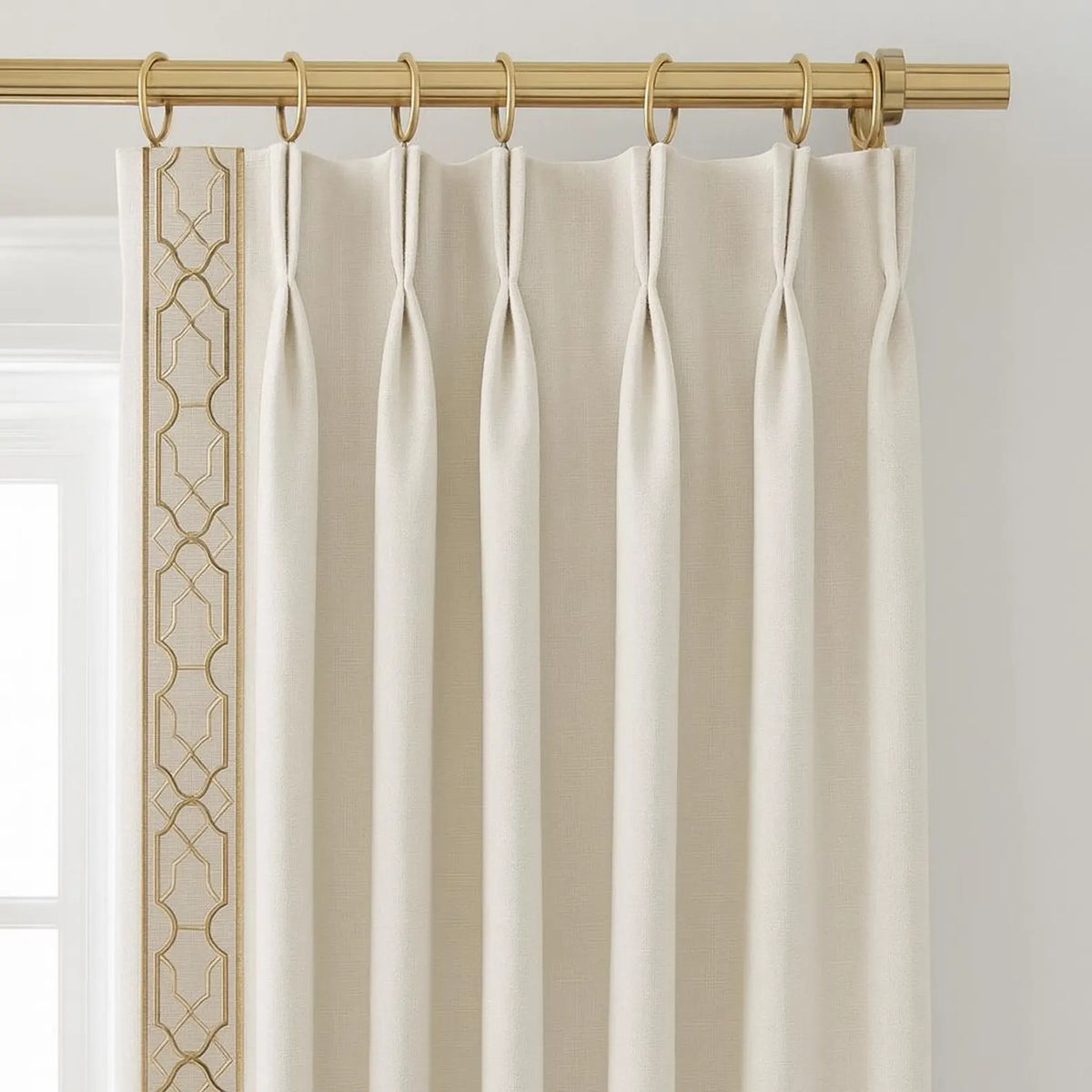 Custom Linen Pinch Pleat Drapery with Decorative Trim