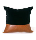 Black Velvet wt Vegan leather Cognac  Colorblock panel Pillow Cover All Size Available cushion Brown