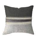 Designer Velvet Pillow Cover Colorblock Dark Grey charcoal Fret Work Link ribbon trim All Size Avail neutral Hollywood Regency tape high end
