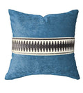 Designer Velvet Pillow Cover Colorblock Ocean Blue Grey charcoal Fret Work Link ribbon trim All Size Avail Hollywood Regency tape high end