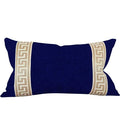 Designer Velvet throw Pillow Cover navy blue Cream Greek key ribbon trim All Sizes Available