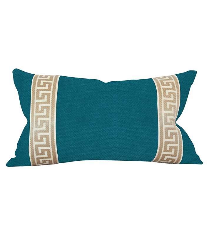 Designer Velvet throw Pillow Cover teal peacock Cream Greek key ribbon trim All Sizes Available