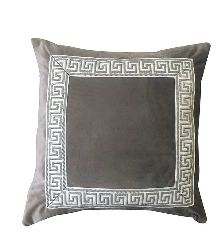 EURO Designer Decorative Pillow Shams Charcoal dark grey Designer Velvet Pillow Cover Grey White Greek key ribbon tape trim Twin Queen King