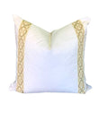 EURO Designer Decorative Pillow Shams White Linen Pillow Cover Ivory Taupe Chain link Fretwork key ribbon tape trim Twin Queen King