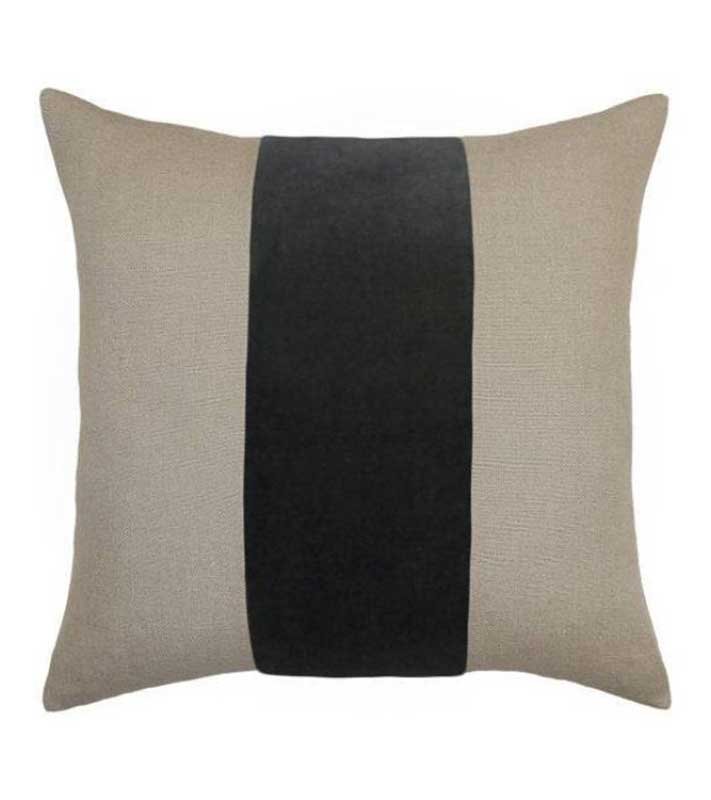 Flax Linen & black velvet Colorblock Unique Designer Pillow Cover decorative  All Size Available 16" 18" 20" panel