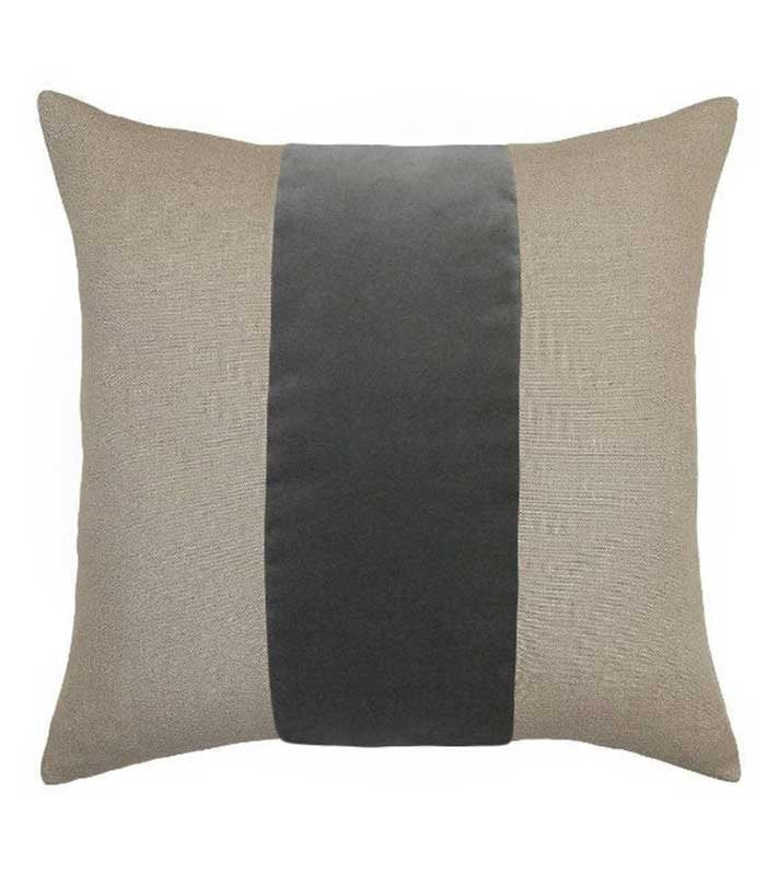 Flax Linen & Charcoal grey soft Velvet Colorblock Unique Designer Pillow Cover decorative  All Size Available 16" 18" 20" panel