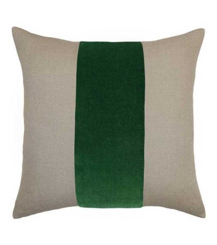 Flax Linen & Emerald green Velvet Colorblock Unique Designer Pillow Cover decorative  All Size Available 16" 18" 20" panel