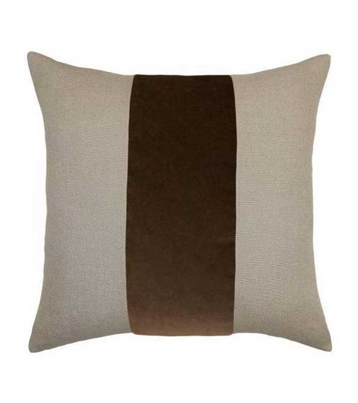 Flax Linen & Khaki Velvet Colorblock Unique Designer Pillow Cover decorative  All Size Available 16" 18" 20" panel