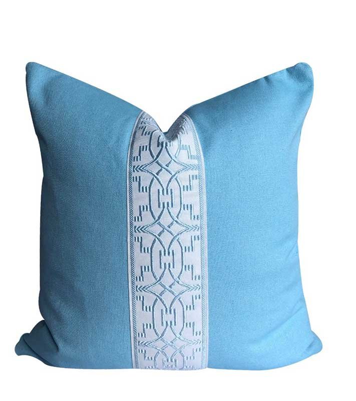 Blue Canvas & Silver grey fretwork Colorblock Unique Designer Pillow Cover decorative  All Size Avail 16" 18" 20" euro panel chinoiserie