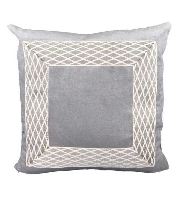Grey Designer Velvet Pillow Cover Grey diamond cream diamond herringbone Link ribbon trim All Size Available neutral Hollywood Regency