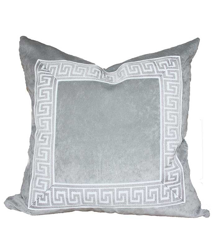 Grey Designer Velvet Pillow Cover Grey White Greek key ribbon trim All Size Available neutral