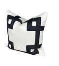 Italian Designer off white Linen Pillow Cover black Greek key Fret Gros Grain ribbon trim chinoiserie All Size ivory hollywood regency throw