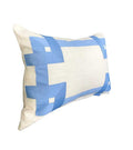 Italian Designer off white Linen Pillow Cover french blue Greek key Fret Gros Grain ribbon trim chinoiserie tape hollywood regency throw