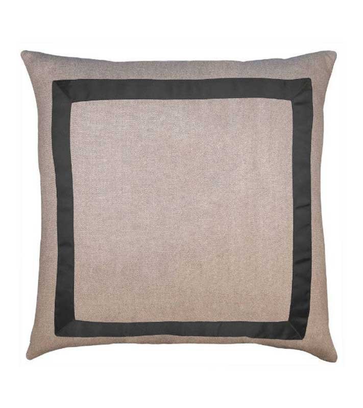 Natural beige Italian Designer Linen Pillow Cover black Gros Grain ribbon trim All Size flax