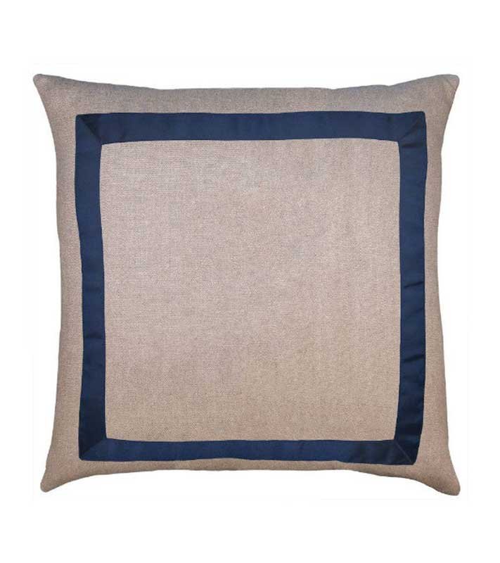 Natural beige Italian high end Designer Linen Pillow Cover navy blue Gros Grain ribbon trim All Size flax grosgrain tape chinoiserie throw